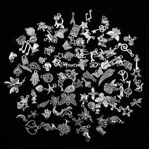100 Pcs Antique Silver Mixed Style Pendant Jewelry Findings DIY Necklace
