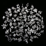 100 Pcs Antique Silver Mixed Style Pendant Jewelry Findings DIY Necklace
