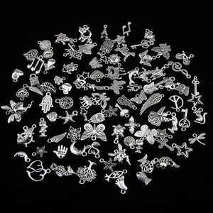 100 Pcs Antique Silver Mixed Style Pendant Jewelry Findings DIY Necklace