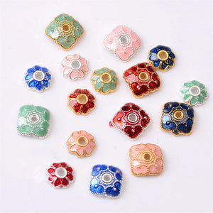 100Pcs Enamel Flower Bead Cap Spacers for Jewelry Making