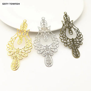 100pcs 73*33mm Antique Bronze Gold White K Metal Filigree Flower Slice Charms