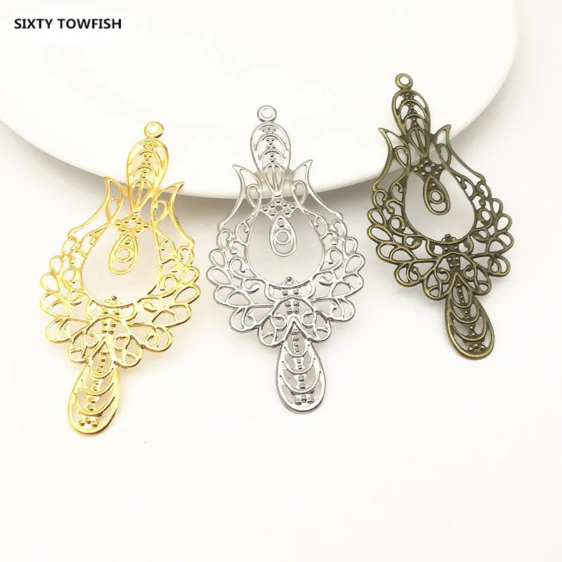 100pcs 73*33mm Antique Bronze Gold White K Metal Filigree Flower Slice Charms