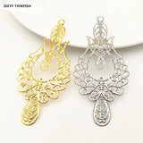 100pcs 73*33mm Antique Bronze Gold White K Metal Filigree Flower Slice Charms