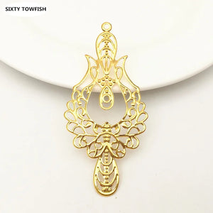 100pcs 73*33mm Antique Bronze Gold White K Metal Filigree Flower Slice Charms