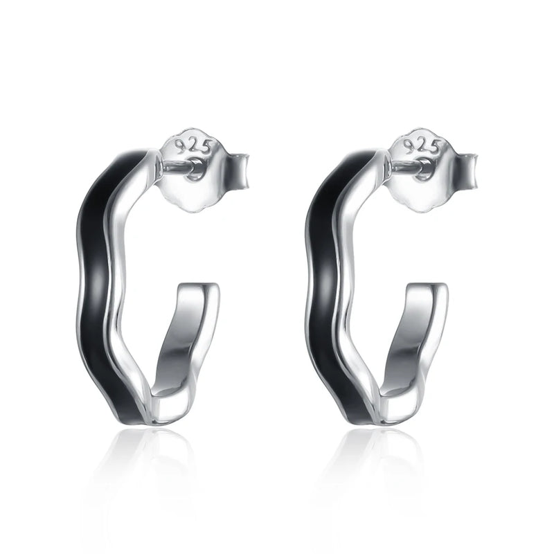 925 Silver Circle Wave Shape Hoop Earrings for Women Girls