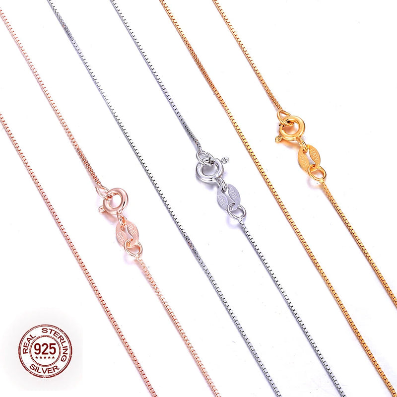 925 Sterling Silver Box Chain Necklace for Pendant, Fine Jewelry Men Women