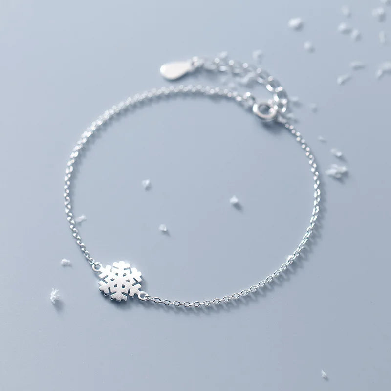 925 Sterling Silver Snowflake Chain Bracelet for Women - Christmas Gift