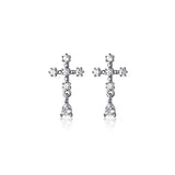 925 Silver Crystal Cross Hoop Huggie Earrings