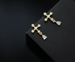 925 Silver Crystal Cross Hoop Huggie Earrings