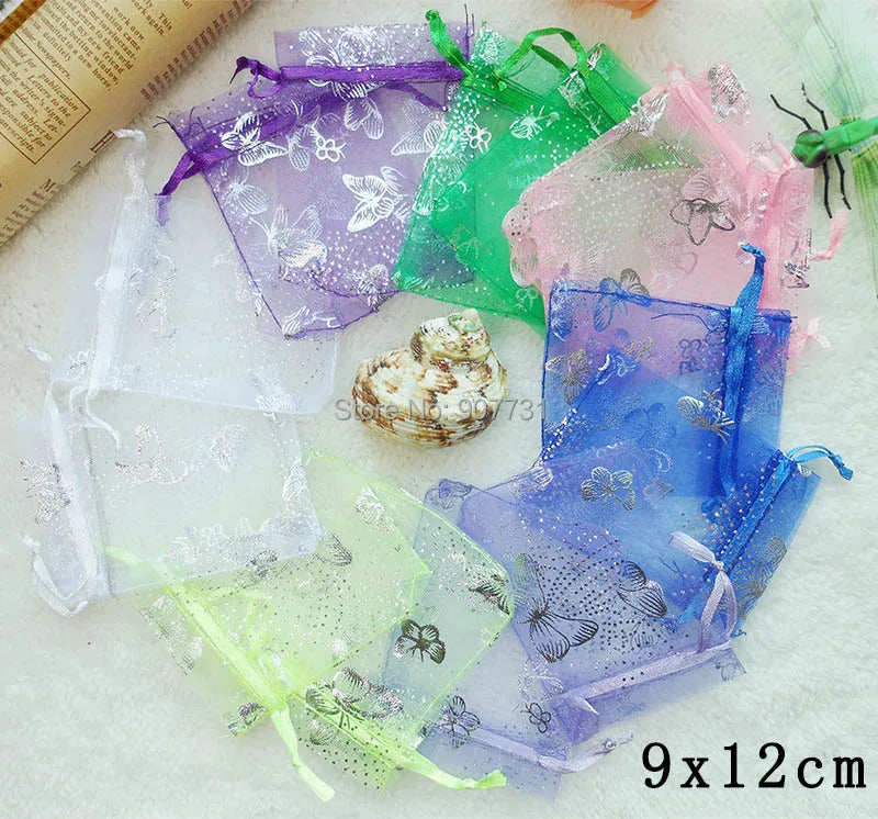 Multi-Color Butterfly Pattern Organza Wedding Gift Bag 9x12cm
