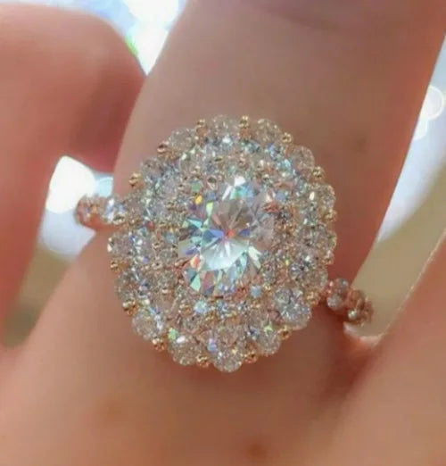 18K Rose Quartz 3 Carats Oval Ring Wedding Jewelry