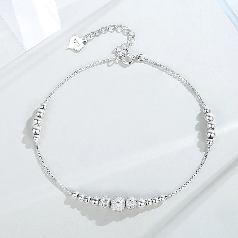 925 Silver Anklet Bracelet Leg Chain Women Jewelry Frosted Beads Adjustable Gift