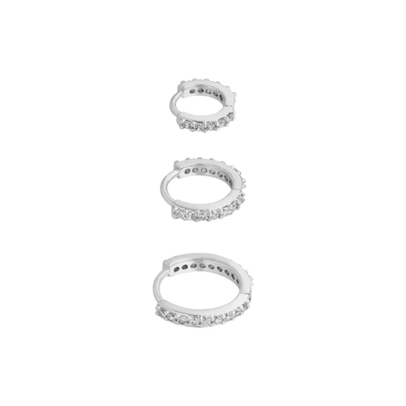 925 Silver Zircon Ear Hoop Earrings Set
