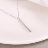 Real 925 Silver Chain Clavicle Necklace Geometric Rectangle Pendant