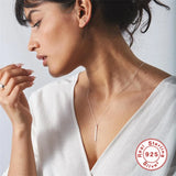 Real 925 Silver Chain Clavicle Necklace Geometric Rectangle Pendant