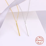 Real 925 Silver Chain Clavicle Necklace Geometric Rectangle Pendant