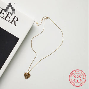 925 Silver Geometric Heart Necklace Pendant Charm