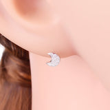 925 Silver Moon Zirconia Stud Earrings Women Kids Girl Spring