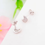 925 Silver Moon Zirconia Stud Earrings Women Kids Girl Spring