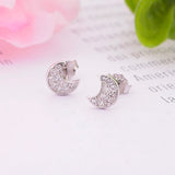 925 Silver Moon Zirconia Stud Earrings Women Kids Girl Spring
