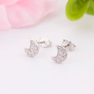 925 Silver Moon Zirconia Stud Earrings Women Kids Girl Spring