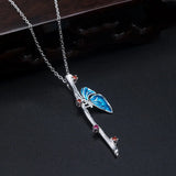 925 Silver Zircon Necklace Chain Butterfly Flower Branch Pendant