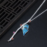 925 Silver Zircon Necklace Chain Butterfly Flower Branch Pendant