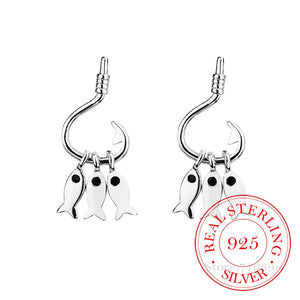 925 Silver Fish Hook Dangle Earrings Women Unique Fishing Jewelry