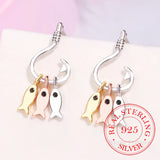 925 Silver Fish Hook Dangle Earrings Women Unique Fishing Jewelry