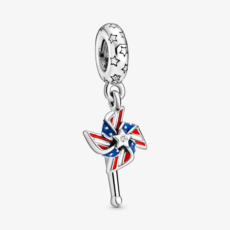 925 Silver Pinwheel Dangle Charm Beads for Bracelet Jewelry