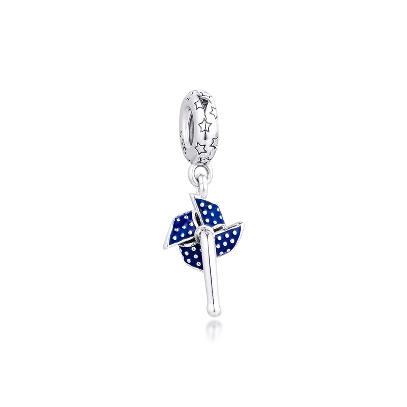 925 Sterling Silver American Pinwheel Dangles Charm for Bracelet