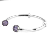 925 Silver Bead Charms Purple CZ Open Bangle Caps for Bracelet Making