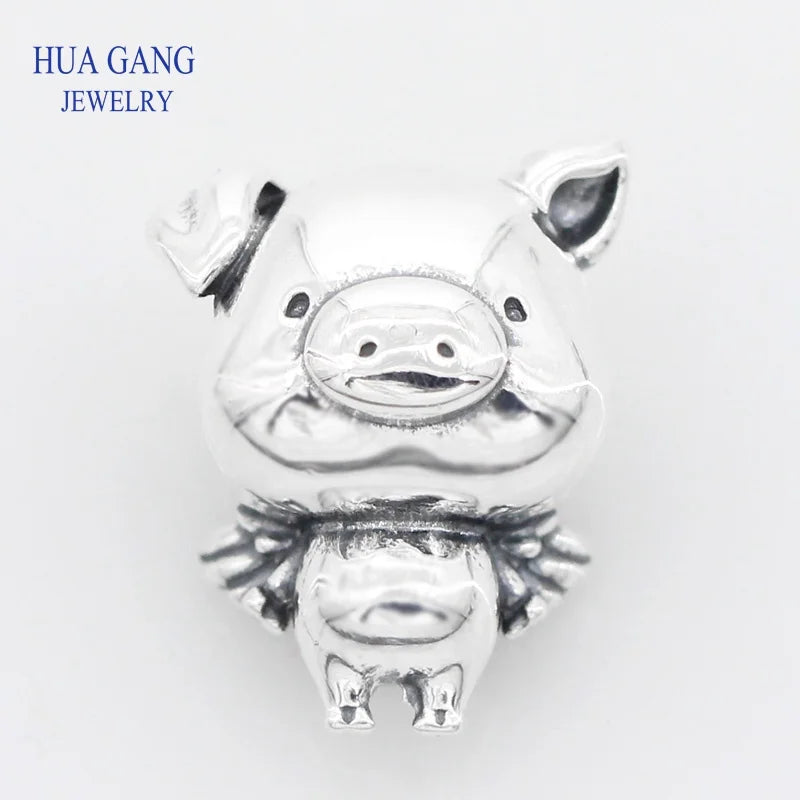 925 Sterling Silver Flying Pig Charm for Pandora Bracelets