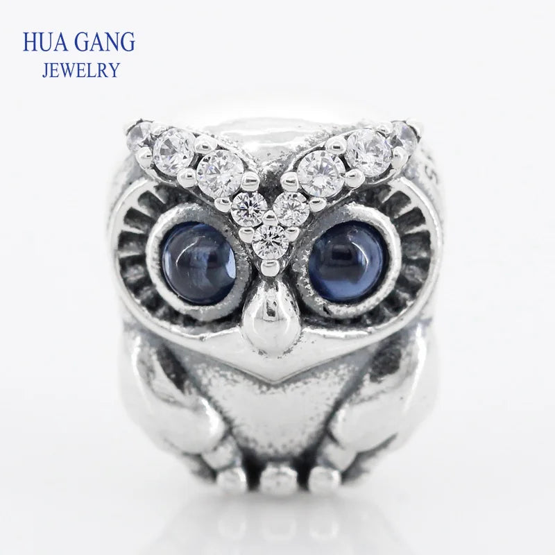 925 Sterling Silver Sparkling Owl Charm for Pandora Bracelets