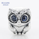 925 Sterling Silver Sparkling Owl Charm for Pandora Bracelets