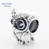 925 Sterling Silver Sparkling Owl Charm for Pandora Bracelets