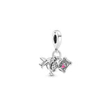 925 Sterling Silver Flamingo Dangles Heart Charm Bracelet