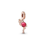 925 Sterling Silver Flamingo Dangles Heart Charm Bracelet