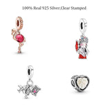 925 Sterling Silver Flamingo Dangles Heart Charm Bracelet
