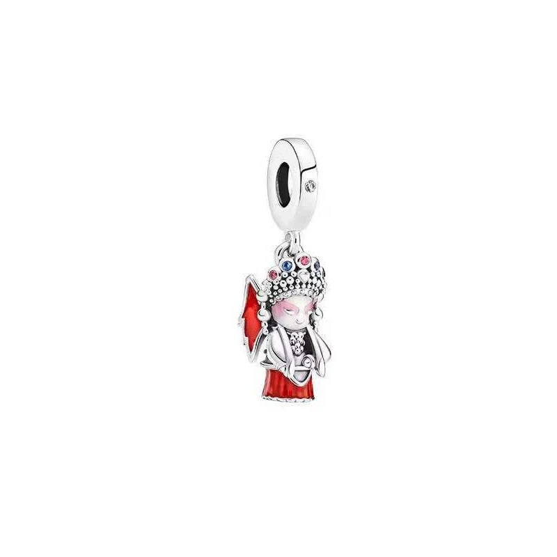 925 Sterling Silver Flamingo Dangles Heart Charm Bracelet