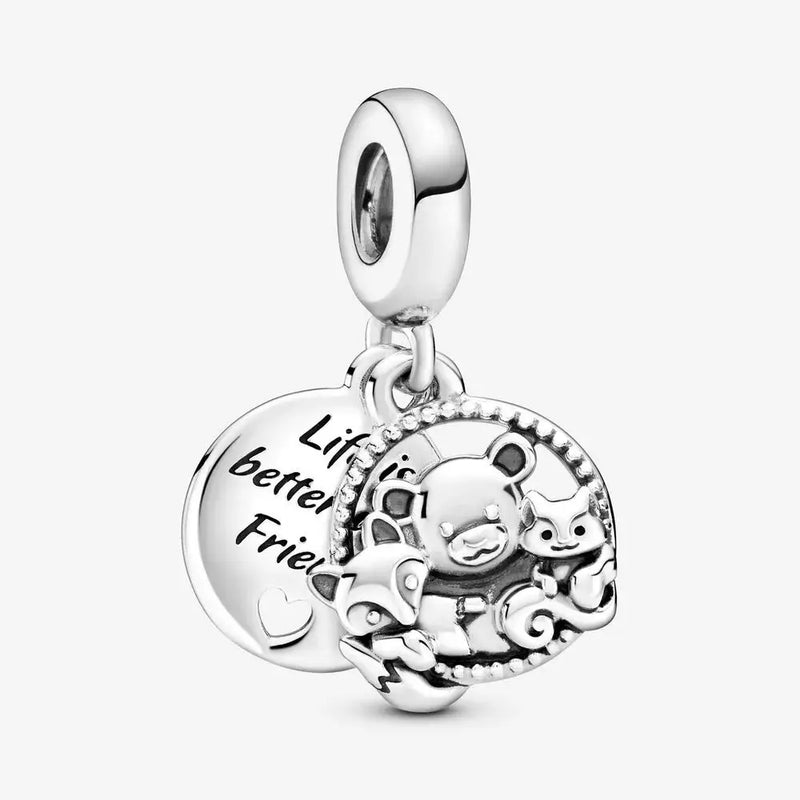 925 Sterling Silver Bear, Fox & Squirrel Dangle Charms for Bracelet Beads