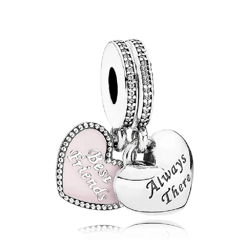 925 Sterling Silver Double Heart Pendant Charm for Bracelet DIY Jewelry