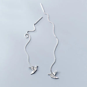 925 Silver Bird Drop Earrings Geometric Long Threader Earrings