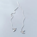 925 Silver Bird Drop Earrings Geometric Long Threader Earrings