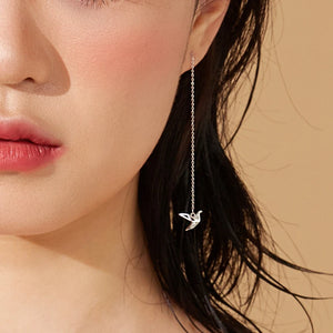 925 Silver Bird Drop Earrings Geometric Long Threader Earrings