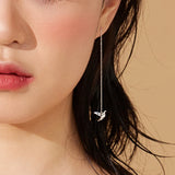 925 Silver Bird Drop Earrings Geometric Long Threader Earrings