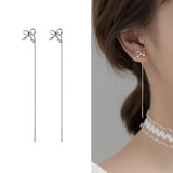 925 Silver Bowknot Threader Earrings Long Chain Drop Earrings Women Girls