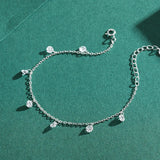 925 Silver CZ Chain Bracelet Ten Hearts Diamond Pendant