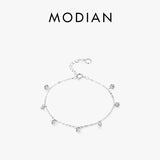 925 Silver CZ Chain Bracelet Ten Hearts Diamond Pendant