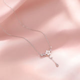 925 Sterling Silver Cherry Flower Shell Tassel Necklace for Women